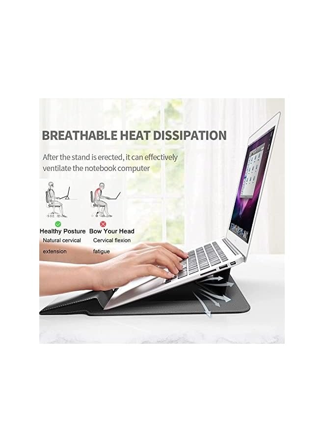 erorex Laptop Sleeve + Stand Compatible with 13-14 inch Notebook, Hcosmy Waterproof PU Leather Sleeve Bag Computer Protective Carrying Case with Support Frame (Green) - Image 3