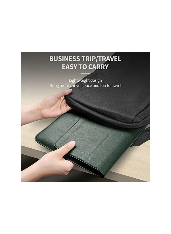 erorex Laptop Sleeve + Stand Compatible with 13-14 inch Notebook, Hcosmy Waterproof PU Leather Sleeve Bag Computer Protective Carrying Case with Support Frame (Green) - Image 4