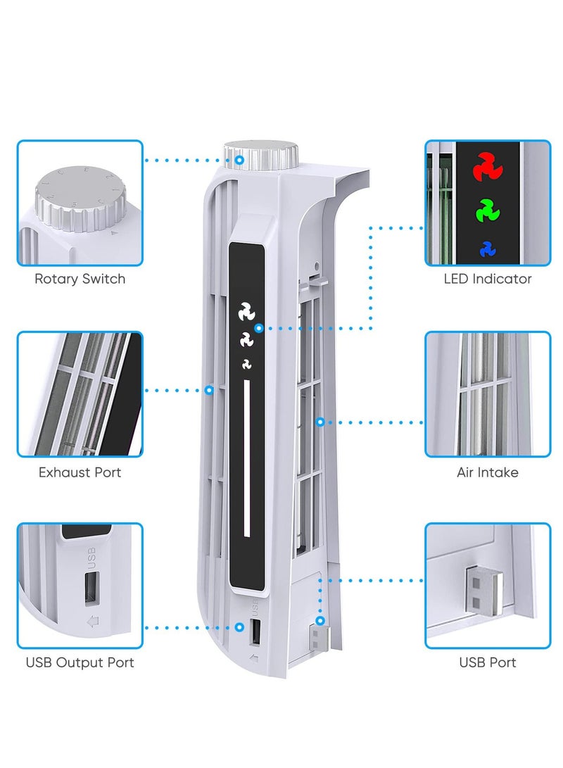 Cooling Fan Accessories for PS5, Centrifugal Three-stop Wind Host Powerful Cooler with Extended USB Port System PS5 CD-ROM and Digital Version (white) - Image 2