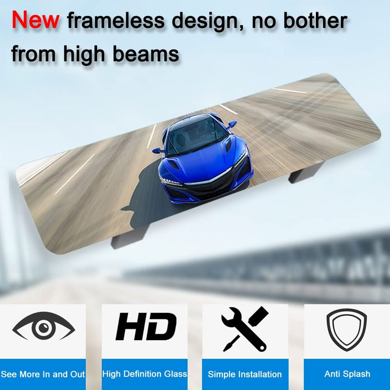 SkycropHD (Newest Version) Frameless Rear View Mirror Interior Panoramic Wide Angle Mirror Eliminate Blind Spots for Car SUV Truck – Flat,11.8in (White) - Image 2