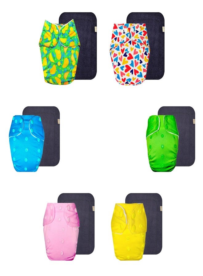 Dumbledo Premium Cloth Diaper with Gray Insert (Pack of 6) | Dry Feel and Comfortable | 6-Layer Absorbent Pad | Adjustable Snaps | Ideal for Toddlers | 3 Months - 3 Years | Unisex Baby - Image 1