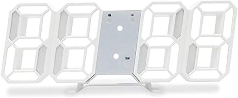 كاتغروشير ساعة رقمية ثلاثية الأبعاد مزودة بإنذار LED ومؤشر للوقت، بأرقام بيضاء وإمكانية تعديل سطوع التشغيل تلقائيًا، تعرض للوقت/التاريخ بنظام 12/24 ساعة ودرجة الحرارة، ساعة إنذار تعمل بالطاقة الكهربائية تناسب الديكور المنزلي الحديث. - Image 1