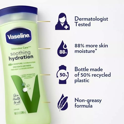 Vaseline Soothing Hydration 2-Pack – Intensive Care Moisturizing Hand and Body Lotion with Aloe, Ultra-Hydrating Lipids, 48 Hours of Moisture, 10 Oz Ea - Image 4