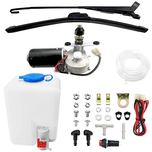 ROVIKE Electric UTV Windshield Wiper Kit, 12V Electric Motor, Universal Power Wiper Kit (90° Wipe Sweep) with Washer Pump Kit for Polaris Ranger RZR 800/900/1000, Can Am Commander, Honda Pioneer, Kawasaki - Image 1