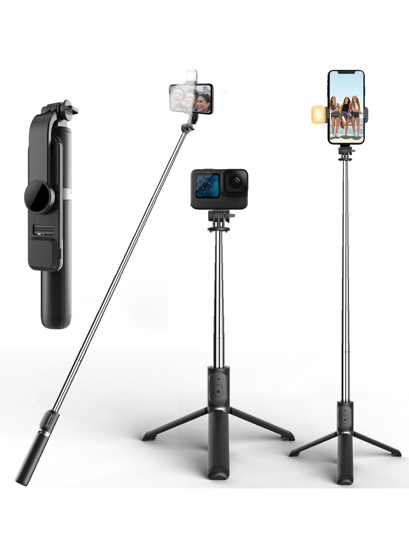 Phone Tripod Selfie Stick, All-in-1 Phone Tripod Stand with Remote,Portable,Lightweight Tripod for for Selfies, Live Video Recording, Travel