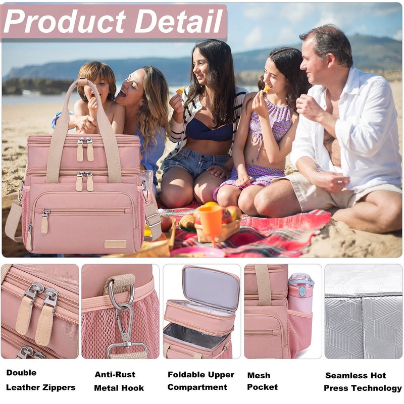 Weitars Lunch Bag for Women, Loncheras Para Mujer, Leakproof Insulated Large Lunchbox Dual Compartment Lunch Box Adult For Work Beach Picnic Hiking (15L) (Pink) - Image 5