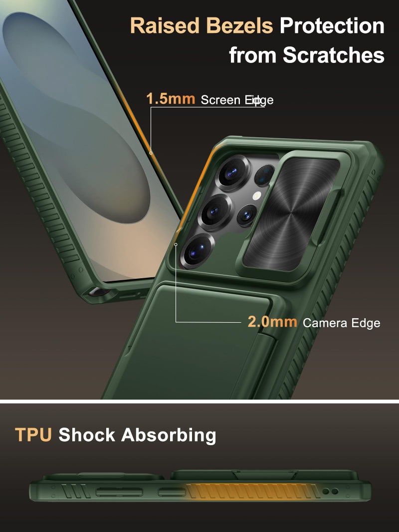 Vihibii for Samsung Galaxy S25 Ultra Wallet Case, Built-in Card Holder (4 Cards), [RFID Blocking] & Slide Lens Cover, Military Grade Drop Protection, Phone Case for Samsung Galaxy S25 Ultra, Green - Image 5