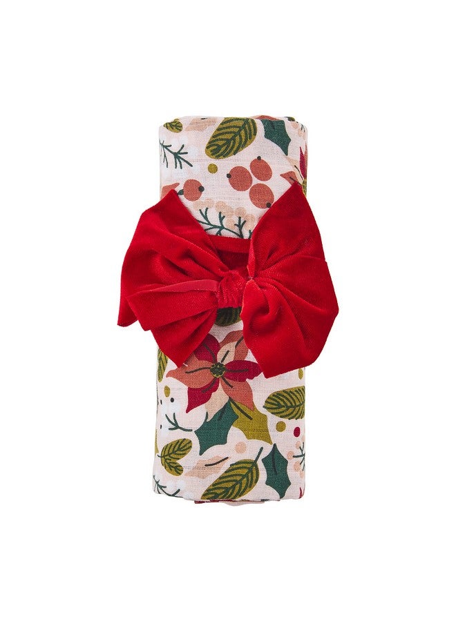 Mud Pie Baby Girl Christmas Swaddle and Headband Set, Pink Floral, 0-6 Months - Image 1