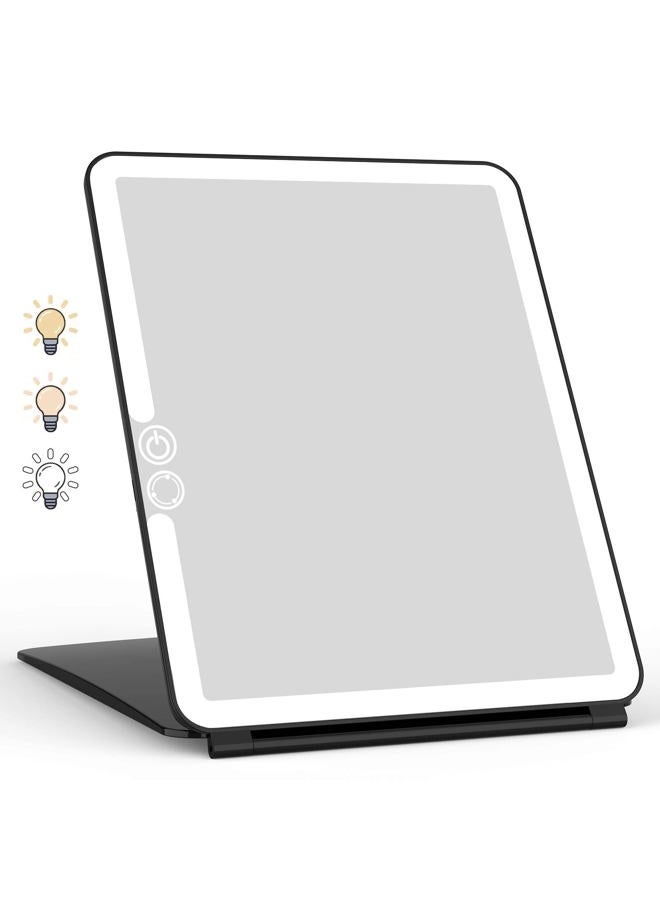 WEILY Portable Travel Mirror Makeup Mirror with 72 LED Lights, Touch Screen Three Colors Dimmable,Ultra Thin, 2000 mAh USB Rechargeable Foldable Cosmetic Mirror（Black） - Image 1