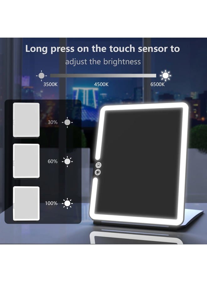 WEILY Portable Travel Mirror Makeup Mirror with 72 LED Lights, Touch Screen Three Colors Dimmable,Ultra Thin, 2000 mAh USB Rechargeable Foldable Cosmetic Mirror（Black） - Image 5