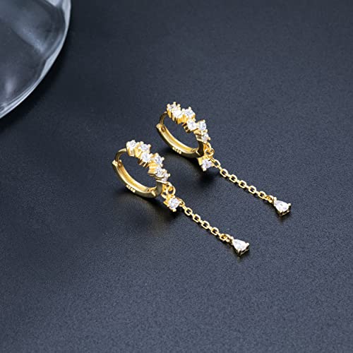 SLUYNZ 925 Sterling Silver CZ Hoop Earrings Dangle for Women Teens Girls Teardrop Huggie Earrings Drop Water Droplets Dangle Earrings Drop (B-Yellow) - Image 4