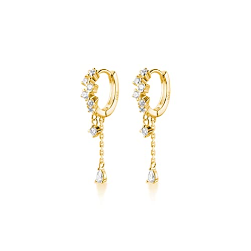SLUYNZ 925 Sterling Silver CZ Hoop Earrings Dangle for Women Teens Girls Teardrop Huggie Earrings Drop Water Droplets Dangle Earrings Drop (B-Yellow) - Image 1