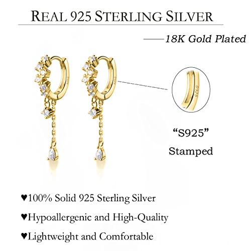SLUYNZ 925 Sterling Silver CZ Hoop Earrings Dangle for Women Teens Girls Teardrop Huggie Earrings Drop Water Droplets Dangle Earrings Drop (B-Yellow) - Image 5