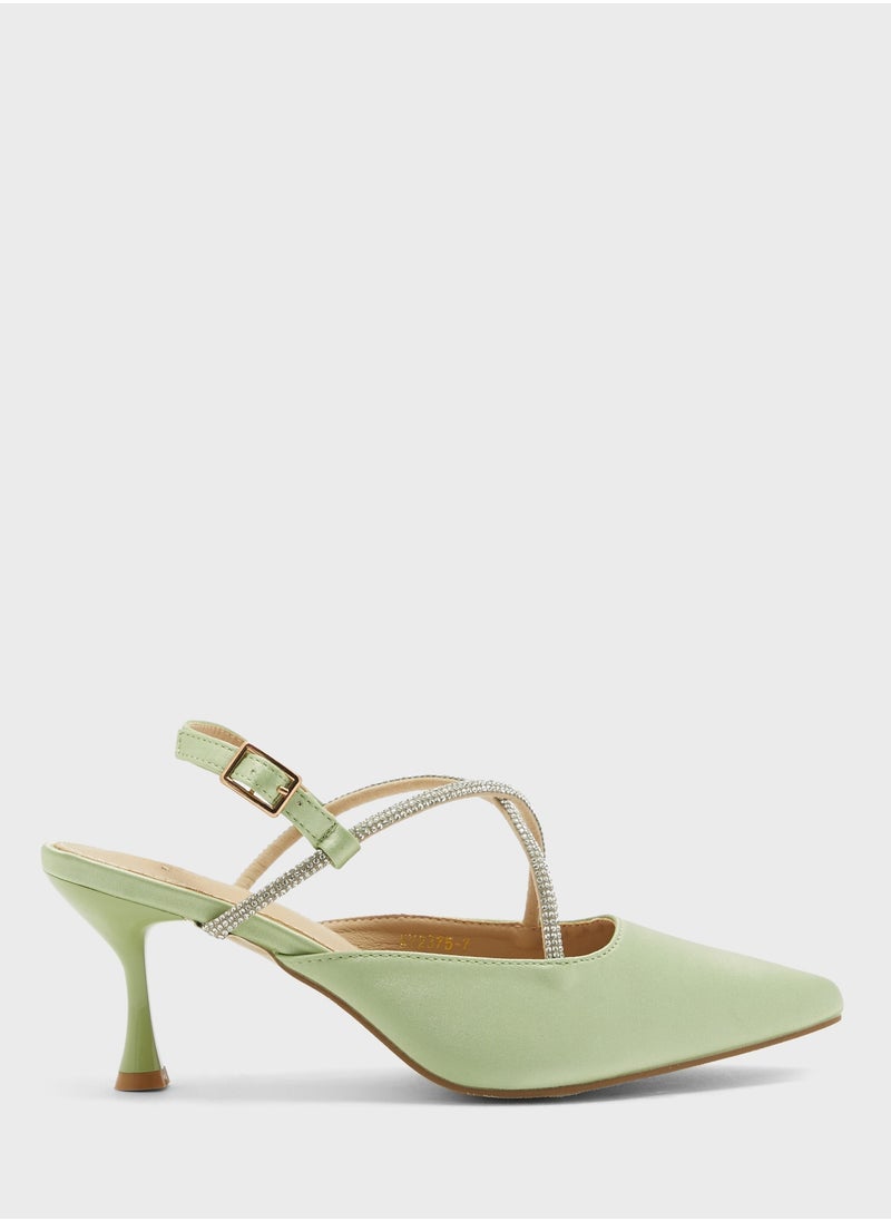 ايلا ليمتد اديشن Diamante Crossed Strap Satin Pointed Pump  - Image 1