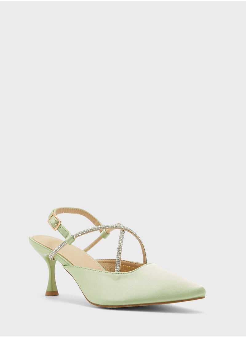 ايلا ليمتد اديشن Diamante Crossed Strap Satin Pointed Pump  - Image 2