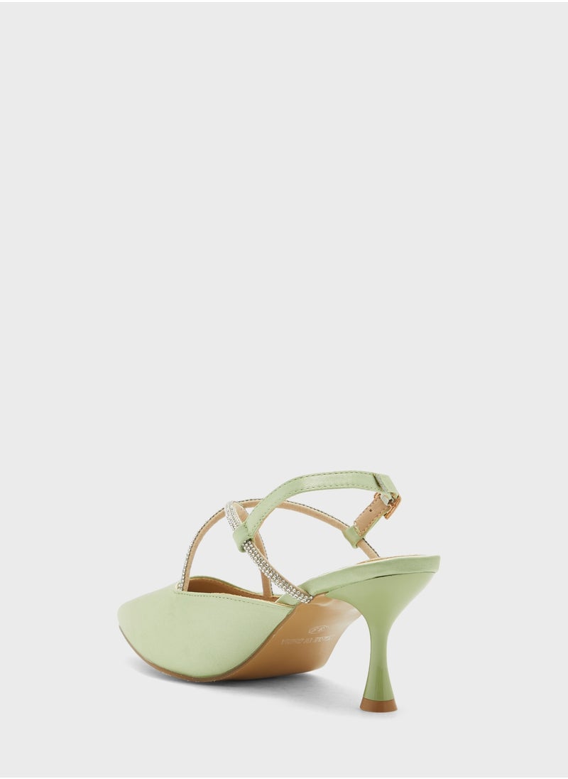 ايلا ليمتد اديشن Diamante Crossed Strap Satin Pointed Pump  - Image 3