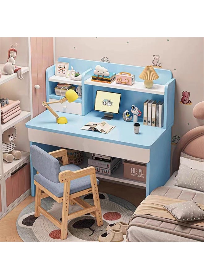 CityRiya-Long Computer Desk, Home Office Desk, Kids Desk, Kids Study Table, White Gaming Desk, Laptop PC Table, Student Writing Desks Workstation, Children Reading Activity Desk, Girls Makeup Vanity Desk, (Blue) - Image 2