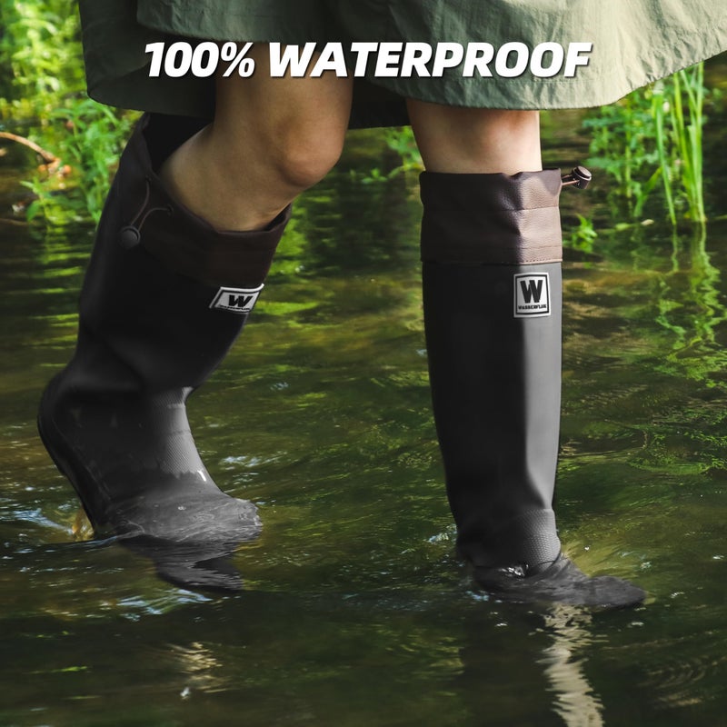 wasserflux Womenâ€™s Waterproof Mid-Calf Rain Boots â€“ Lightweight Foldable Rubber Boots with Adjustable Cuff & Anti-Slip Sole for Gardening and Outdoor Work(Black,US 8) - Image 2