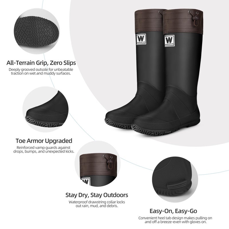 wasserflux Womenâ€™s Waterproof Mid-Calf Rain Boots â€“ Lightweight Foldable Rubber Boots with Adjustable Cuff & Anti-Slip Sole for Gardening and Outdoor Work(Black,US 8) - Image 3