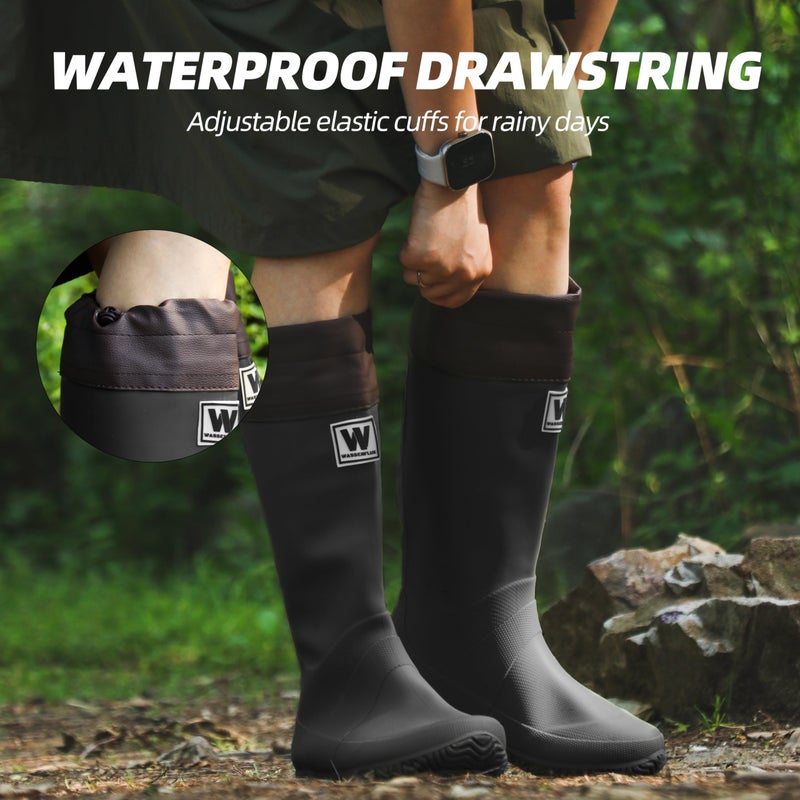 wasserflux Womenâ€™s Waterproof Mid-Calf Rain Boots â€“ Lightweight Foldable Rubber Boots with Adjustable Cuff & Anti-Slip Sole for Gardening and Outdoor Work(Black,US 8) - Image 5