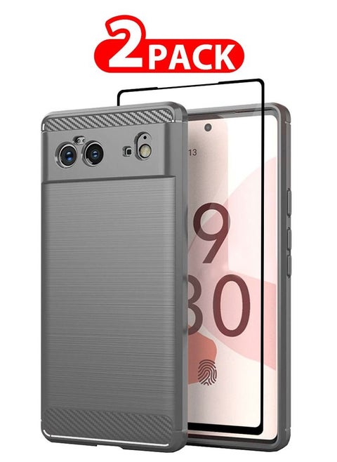2 Packs For Google Pixel 6 Case Cover and Screen Protector Soft TPU Bumper Protective Back Case Grey