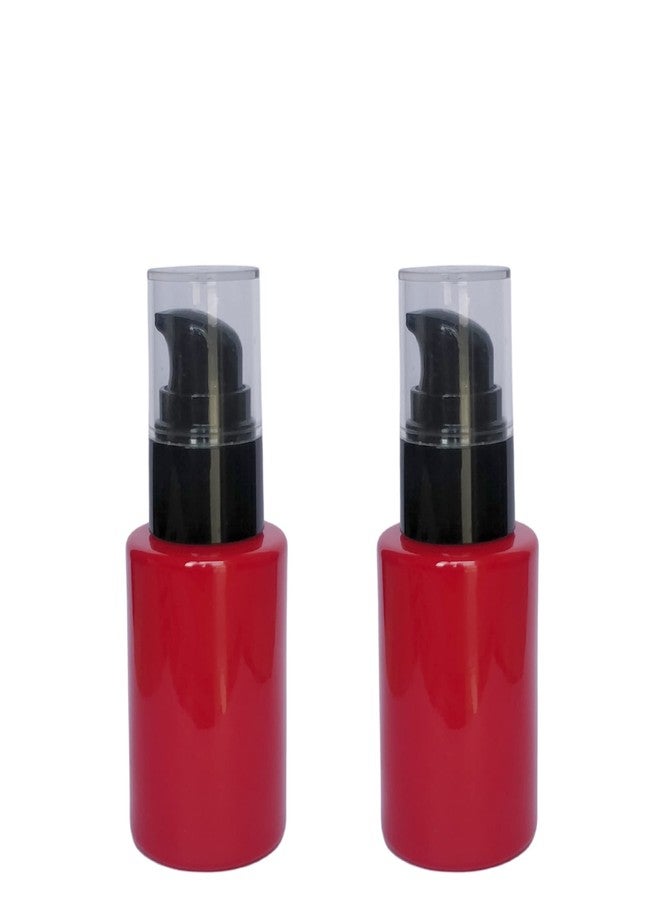 Devinez Multipurpose Premium Flat Shoulder Red Color Round Glass Bottle, 30 ml with Lotion Pump with Cap (Pack of 2), for Serum, Essential Oils, Blends, Skin Care, Travel, Toners, Cosmetic & DIY - Image 1