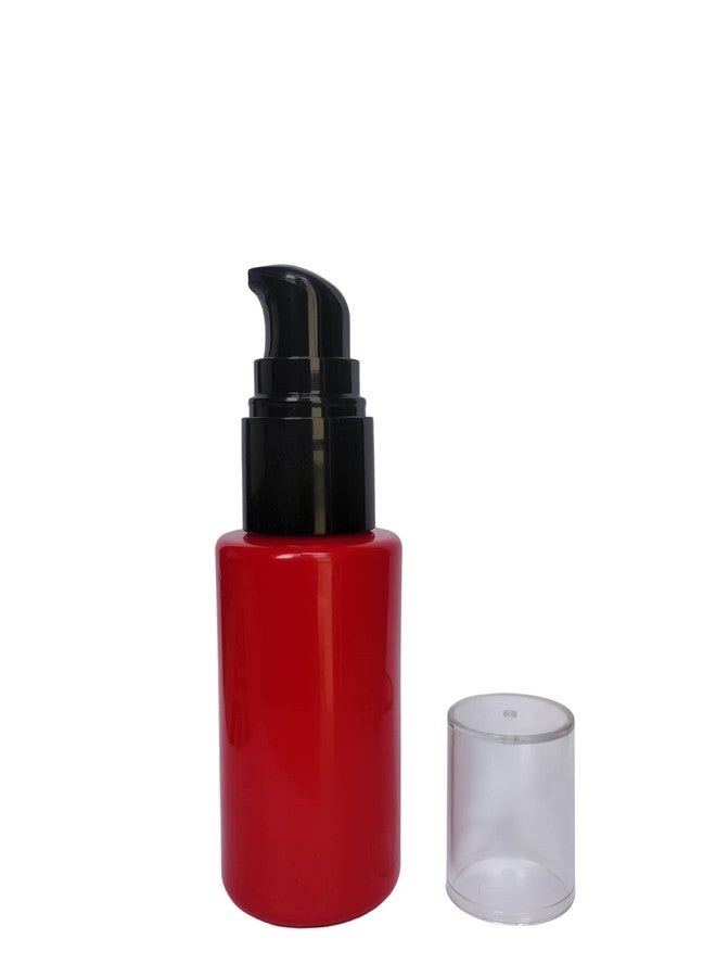 Devinez Multipurpose Premium Flat Shoulder Red Color Round Glass Bottle, 30 ml with Lotion Pump with Cap (Pack of 2), for Serum, Essential Oils, Blends, Skin Care, Travel, Toners, Cosmetic & DIY - Image 2