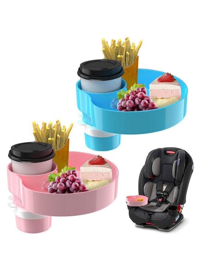 SSPONT [2 Packs Blue & Pink] Kids Car Seat Tray, Travel Tray with Cup Holder for Toddler Baby, Kids Car Seat Food Snack Organizer for Road Trip, Stroller snack Organizer Travel Must Haves Toddler Must Haves - Image 1