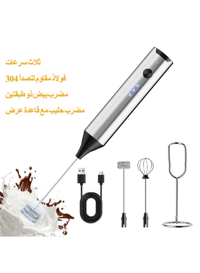Kueh Milk Frother with Stand, Handheld Electric Foam Maker with 2 Heads 3 Speeds Detachable Stainless Steel Whisk Drink Mixer Foamer for Lattes, Cappuccino, Hot Chocolate, Egg - Image 1