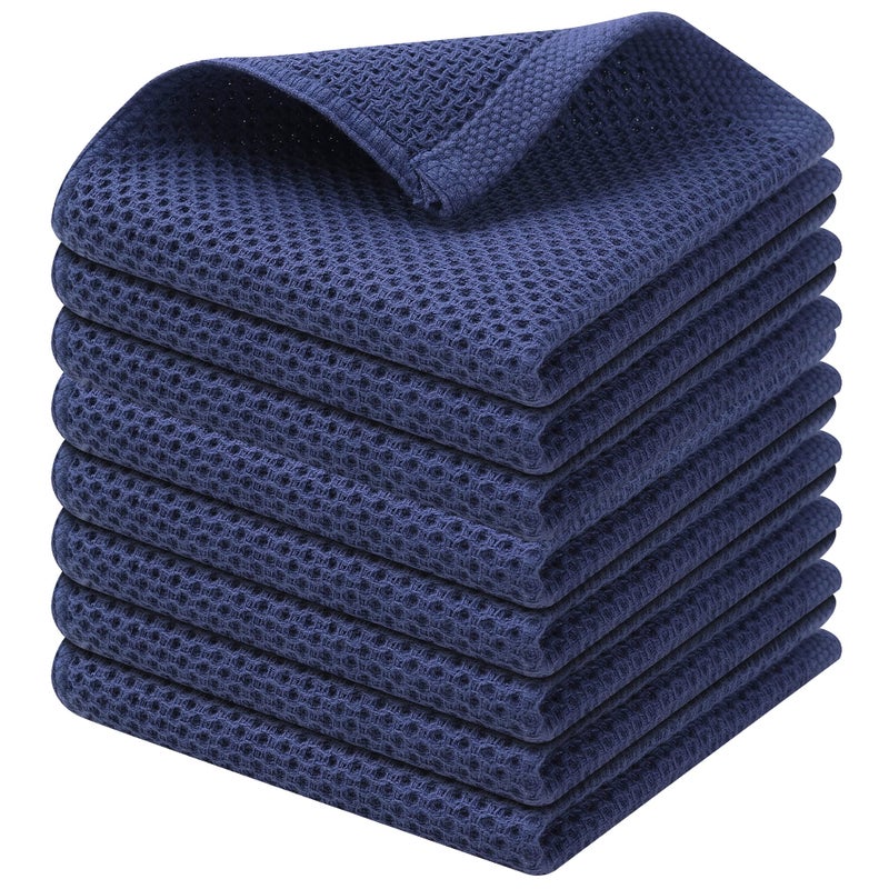 Kitinjoy 100% Cotton Kitchen Dish Cloths  8 Pack Waffle Weave Ultra Soft Absorbent Dish Towels for Drying Dishes Quick Drying Kitchen Towels Dish Rags  12 X 12Inch  Navy Blue