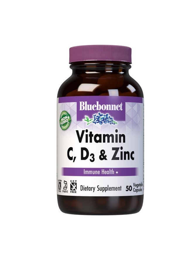 Bluebonnet Nutrition Vitamin C, D3 & Zinc, for Immune Health and Respiratory Function*, Soy-Free, Gluten-Free, Non-GMO, Kosher Certified, Dairy-Free, 50 Vegetable Capsules, 50 Servings - Image 1