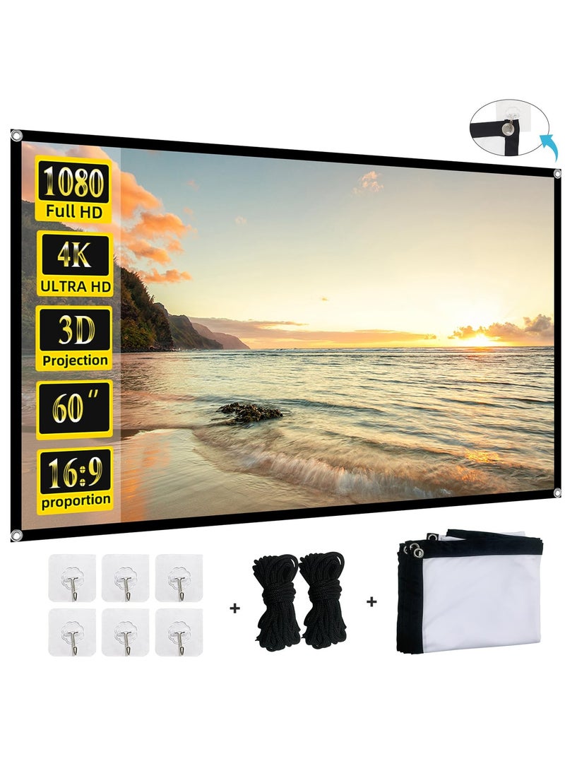 60inch Projector Screen,16:9 4K ,with Hooks,Portable, Projection Screens, Movie Screen ,Double Sided ,Washable, Foldable ,for Home Theater , Office, Outdoor Movies,Camp Party - Image 1