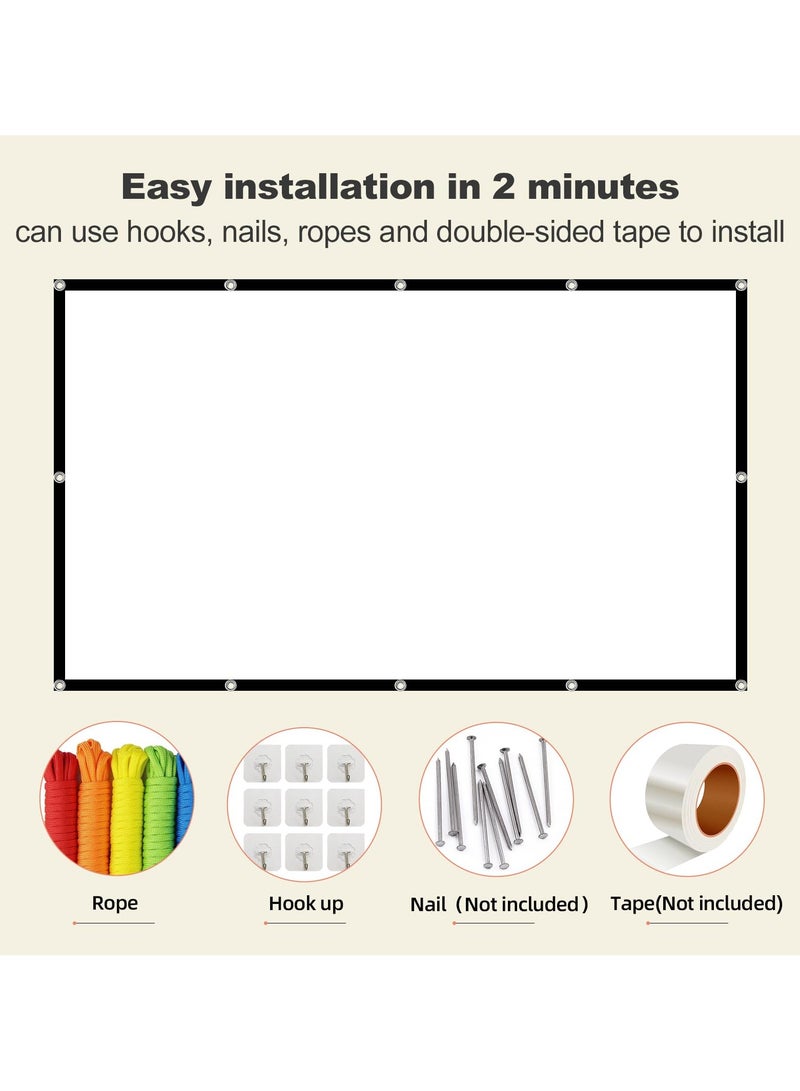 60inch Projector Screen,16:9 4K ,with Hooks,Portable, Projection Screens, Movie Screen ,Double Sided ,Washable, Foldable ,for Home Theater , Office, Outdoor Movies,Camp Party - Image 4