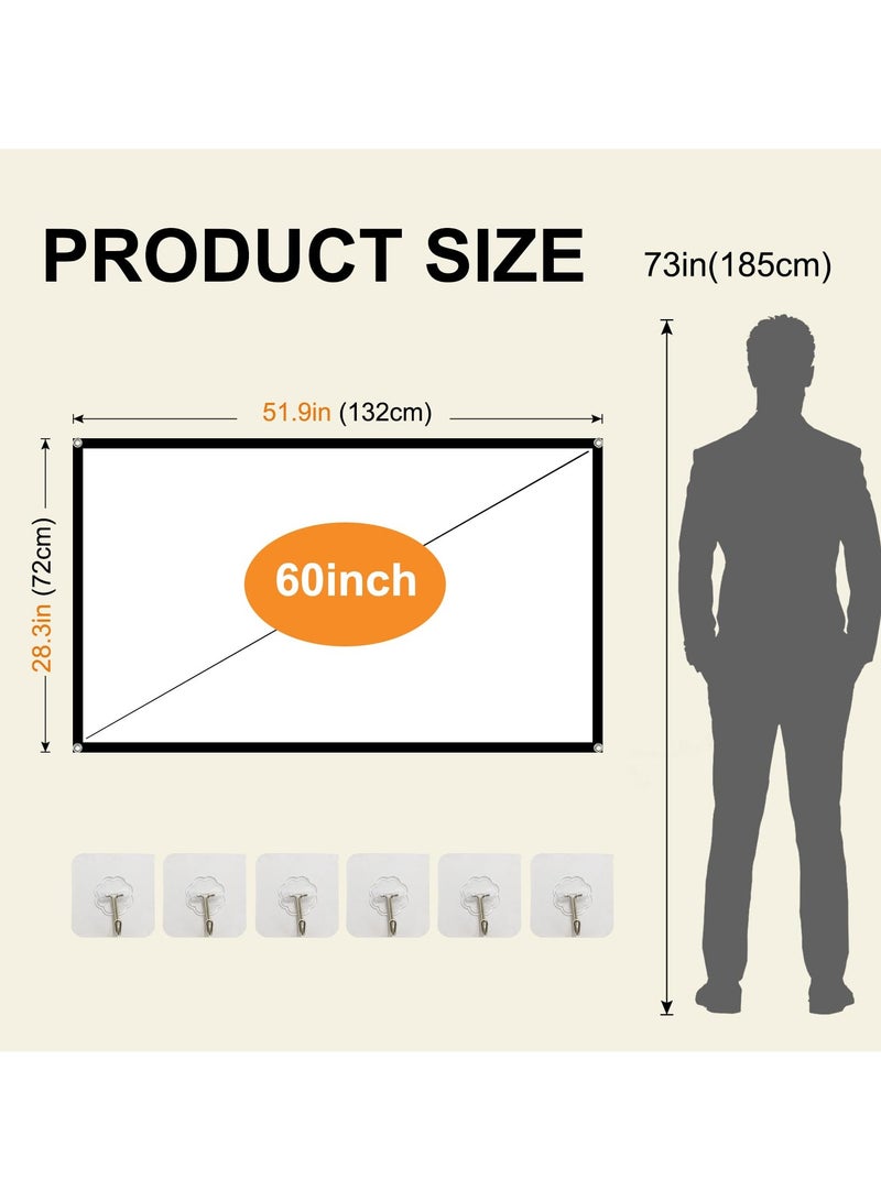 60inch Projector Screen,16:9 4K ,with Hooks,Portable, Projection Screens, Movie Screen ,Double Sided ,Washable, Foldable ,for Home Theater , Office, Outdoor Movies,Camp Party - Image 2