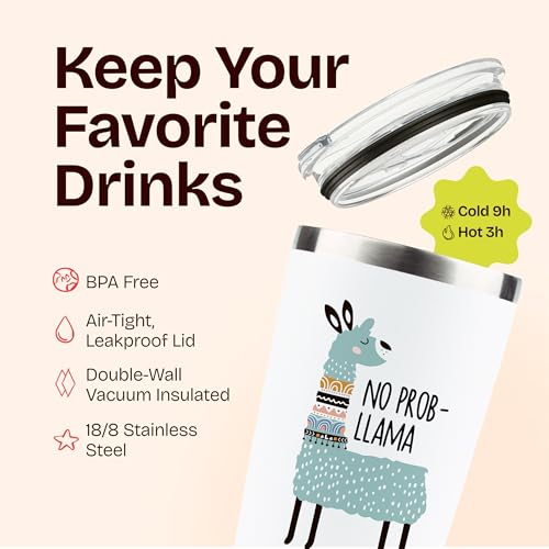 KLUBI Llama Gifts for Women 20 Ounce Mug - No Prob Llama Tumbler with Straw Lama Cup Gift for Mom from Daughter - Image 5
