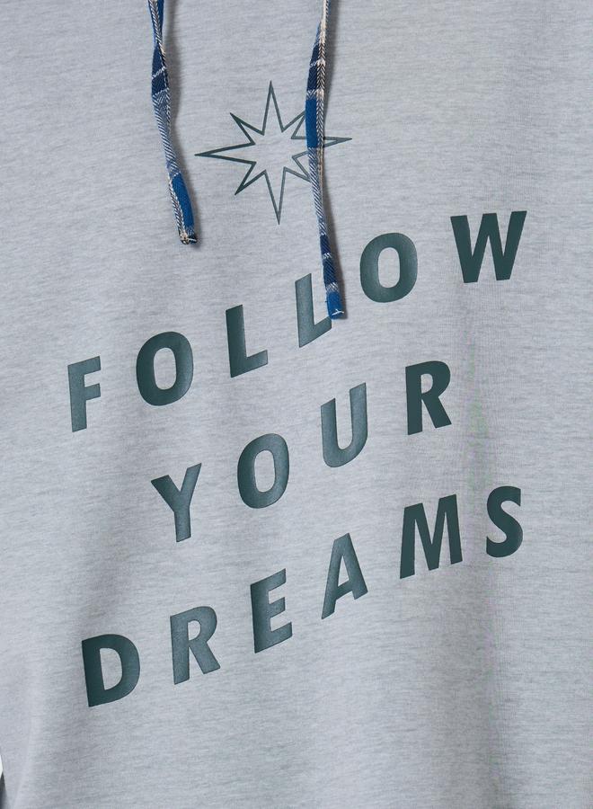 Take Two Men Grey Checked Panel Slogan Hoodie - Image 4