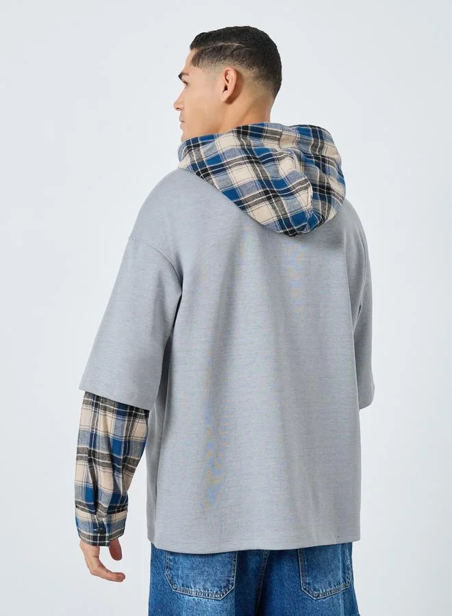 Take Two Multi Men Grey Checked Panel Slogan Hoodie for Men | Best Price UAE