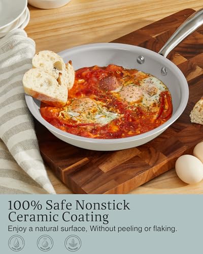 KITEXPERT Non Stick Frying Pans, Titanium Ceramic Skillet Set for Cooking, 8" 9.5" 11" Non Toxic Ceramic Pans with Stay Cool Handle, PFAS & PTFE & PFOA Free, Dishwasher and Oven Safe, Cream - Image 5