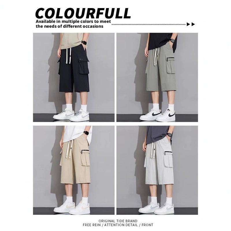 Men's Casual Cargo Shorts, Loose Fit, Multi-Pocket, Letter Print - Image 3