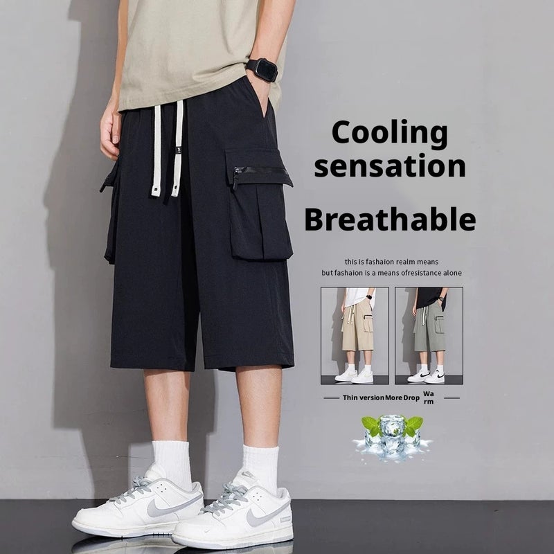Men's Casual Cargo Shorts, Loose Fit, Multi-Pocket, Letter Print - Image 1