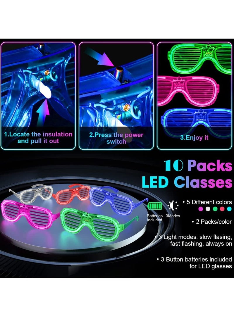 دوركو 10 حزمة LED نظارات حزب الإمدادات, مظلات المصراق ضوء العصا النظارات, إمدادات حزب الأطفال, إضاءة النظارات للبالغين, لحفلات ماردي غراس - Image 2