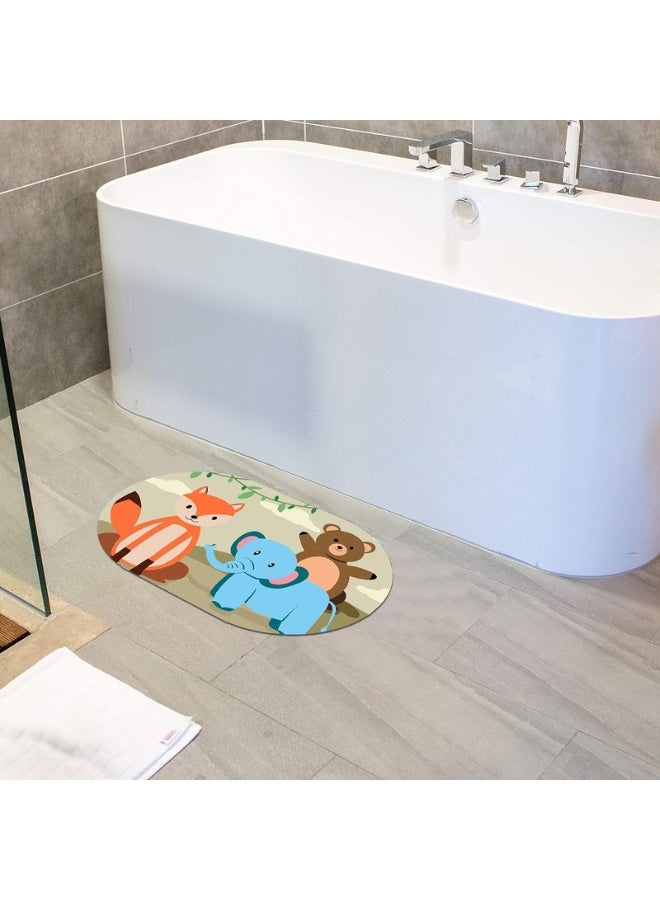 Status Contract Super Water Absorbent Soft Doormat, Quick Dry Dirt Barrier for Home, Bathroom, (38x 58cms) (1, Animal), Silicon, Multicolor, Oval - Image 1