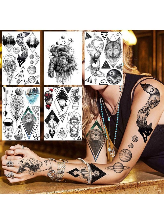 JOEHAPY 33 Sheets Outer Space Temporary Tattoos for Kids Boys Girl Women Men Adults Children, Geometry Astronaut Universe Fake Tattoo Star Moon Solar Syetem - Image 4