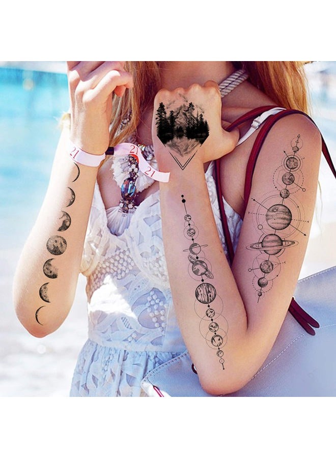 JOEHAPY 33 Sheets Outer Space Temporary Tattoos for Kids Boys Girl Women Men Adults Children, Geometry Astronaut Universe Fake Tattoo Star Moon Solar Syetem - Image 3