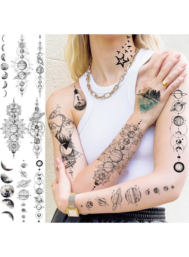 JOEHAPY 33 Sheets Outer Space Temporary Tattoos for Kids Boys Girl Women Men Adults Children, Geometry Astronaut Universe Fake Tattoo Star Moon Solar Syetem - Image 2