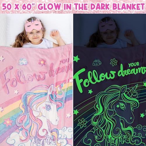 Trabuono 9PCS Unicorn Gifts for Girls Age 4-6 6-8, Toddler Girl Toys with Unicorn Glow in The Dark Blanket Crossbody Purse Kids Christmas Birthday Gifts Toys for 3 4 5 6 7 8+ Year Old Teen Girls Daughter Niece - Image 3