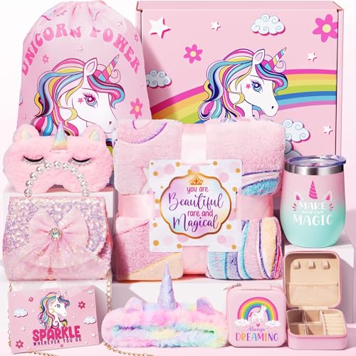 Trabuono 9PCS Unicorn Gifts for Girls Age 4-6 6-8, Toddler Girl Toys with Unicorn Glow in The Dark Blanket Crossbody Purse Kids Christmas Birthday Gifts Toys for 3 4 5 6 7 8+ Year Old Teen Girls Daughter Niece - Image 1