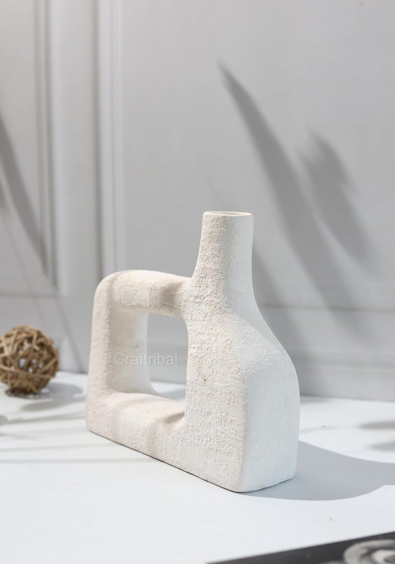 Craftribal Modern Minimalist Egyptian Designed Rectangle White Ceramic Flower Vase/Showpiece for Home Dcor Modern,Living Room,Bedroom, Centerpiece,Flowers,Gifting,Table/8 inches/Pack of 1 - Image 2