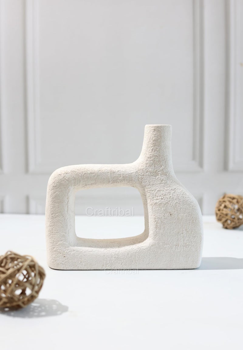 Craftribal Modern Minimalist Egyptian Designed Rectangle White Ceramic Flower Vase/Showpiece for Home Dcor Modern,Living Room,Bedroom, Centerpiece,Flowers,Gifting,Table/8 inches/Pack of 1 - Image 1