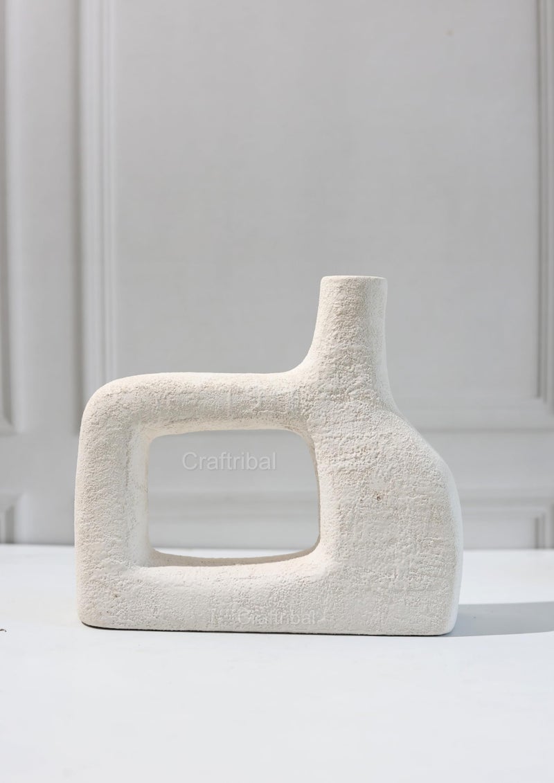 Craftribal Modern Minimalist Egyptian Designed Rectangle White Ceramic Flower Vase/Showpiece for Home Dcor Modern,Living Room,Bedroom, Centerpiece,Flowers,Gifting,Table/8 inches/Pack of 1 - Image 3